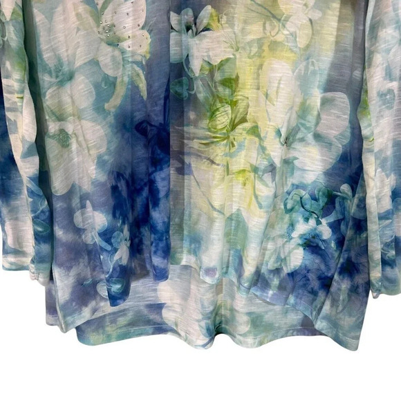 Time and Tru Watercolor Rhinestone Studded Top Large Floral Butterfly Bling Thin - Picture 4 of 6